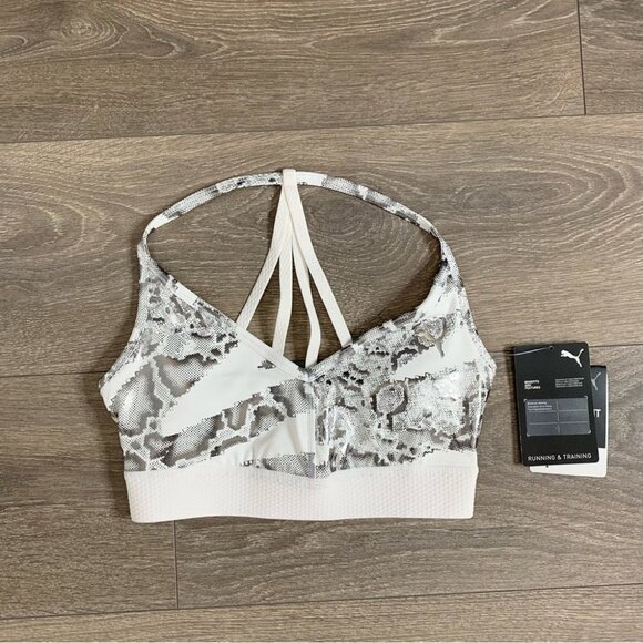 PUMA Untamed Sports Bra Crop Tank Top Snakeskin Print White Silver Low impact XS - Picture 4 of 16
